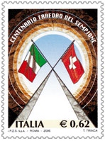 Francobollo Centenario dellinaugurazione del traforo del Sempione Poste Italiane 0,62 euro, 62 centesimi